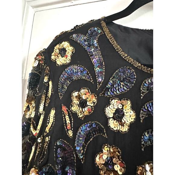 ADRIANNA PAPELL Boutique Evening Silk Sequin Embellished Dress Top - Sz Large - Picture 3 of 5